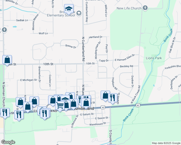 map of restaurants, bars, coffee shops, grocery stores, and more near 931 Spy Run Road in Indianapolis