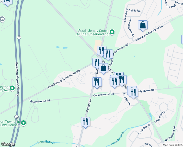 map of restaurants, bars, coffee shops, grocery stores, and more near 133 Delsea Dr in Washington Township