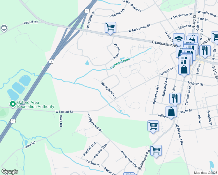 map of restaurants, bars, coffee shops, grocery stores, and more near 723 Risinghurst Lane in Oxford