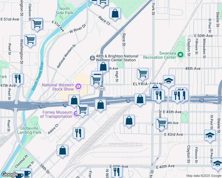 map of restaurants, bars, coffee shops, grocery stores, and more near 4674 North Williams Street in Denver