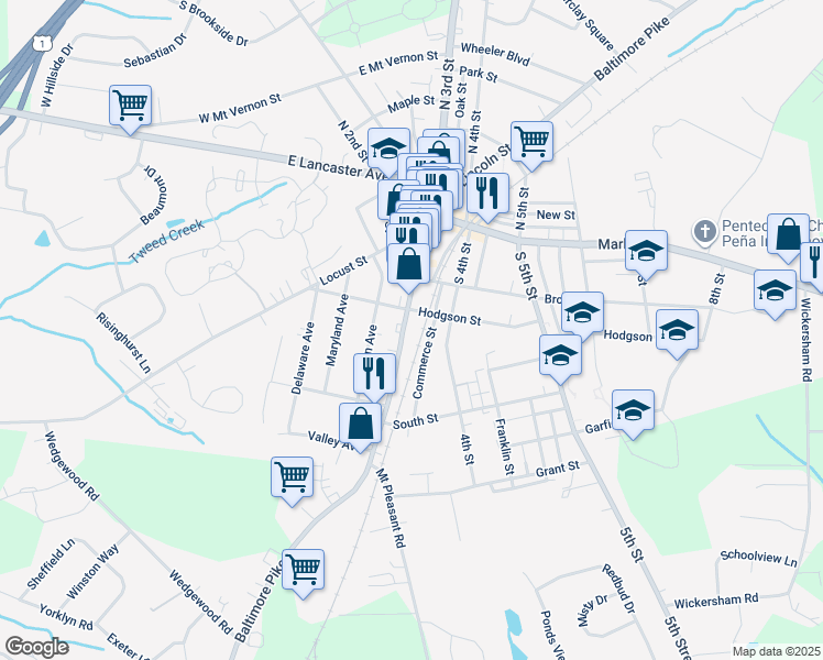 map of restaurants, bars, coffee shops, grocery stores, and more near 215 South 3rd Street in Oxford