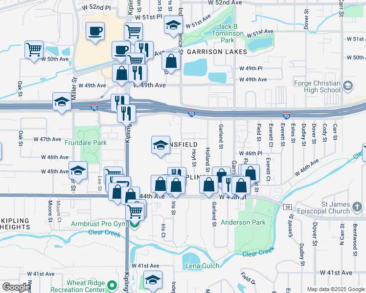 map of restaurants, bars, coffee shops, grocery stores, and more near 4694 Independence Street in Wheat Ridge