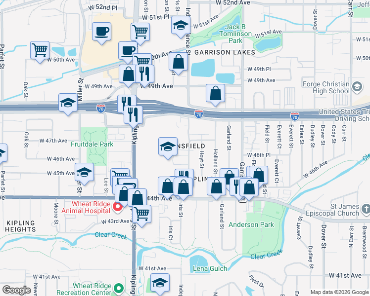 map of restaurants, bars, coffee shops, grocery stores, and more near in Wheat Ridge