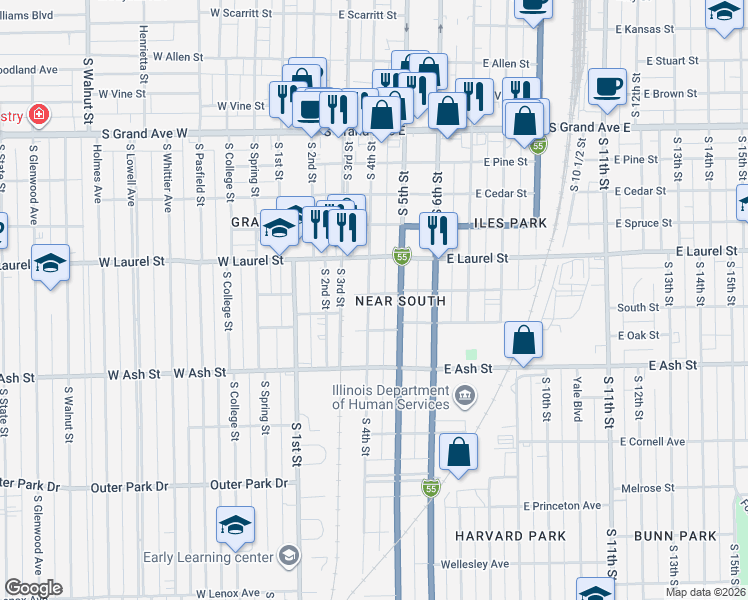 map of restaurants, bars, coffee shops, grocery stores, and more near in Springfield