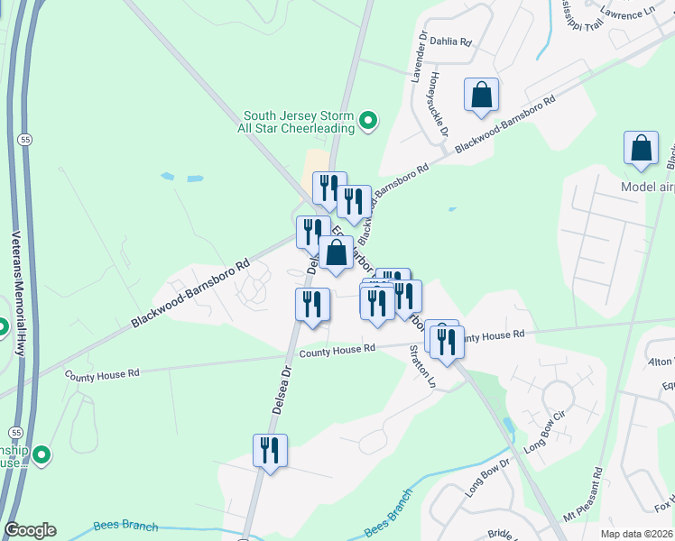 map of restaurants, bars, coffee shops, grocery stores, and more near 113 Egg Harbor Road in Washington Township