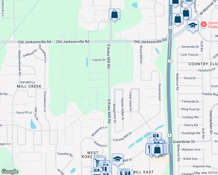 map of restaurants, bars, coffee shops, grocery stores, and more near 1461 South Koke Mill Road in Springfield