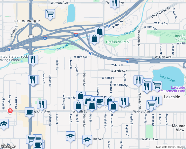 map of restaurants, bars, coffee shops, grocery stores, and more near 4660 Otis Street in Wheat Ridge