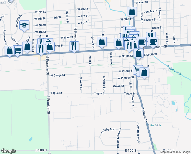 map of restaurants, bars, coffee shops, grocery stores, and more near 350 McCully Street in Greenfield