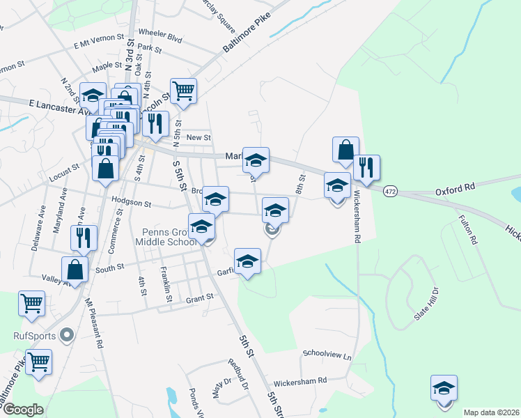 map of restaurants, bars, coffee shops, grocery stores, and more near 643 Hodgson Street in Oxford