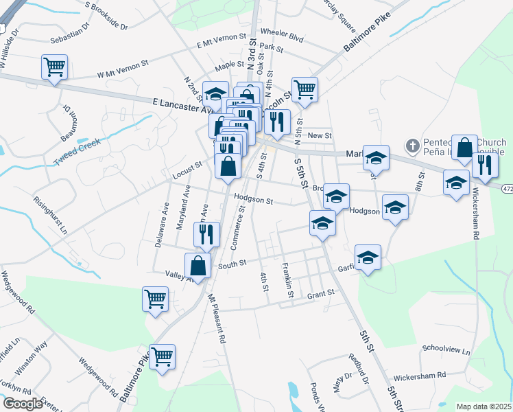 map of restaurants, bars, coffee shops, grocery stores, and more near 404 Hodgson Street in Oxford
