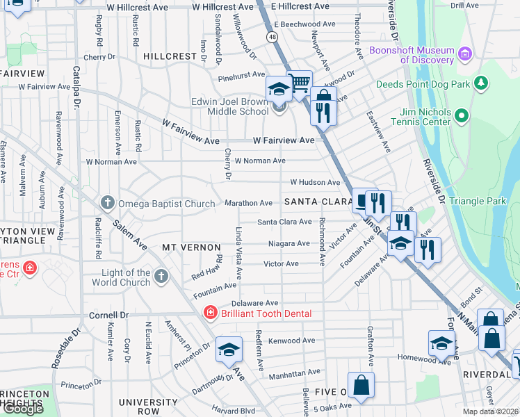 map of restaurants, bars, coffee shops, grocery stores, and more near 236 Marathon Avenue in Dayton