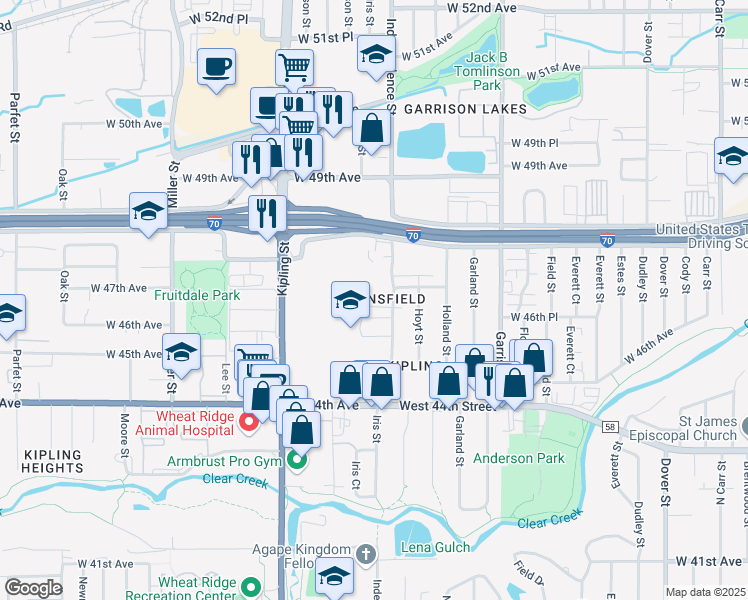 map of restaurants, bars, coffee shops, grocery stores, and more near in Wheat Ridge