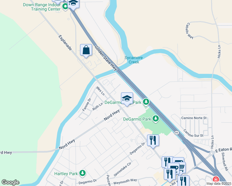 map of restaurants, bars, coffee shops, grocery stores, and more near 8 Valley Court in Chico