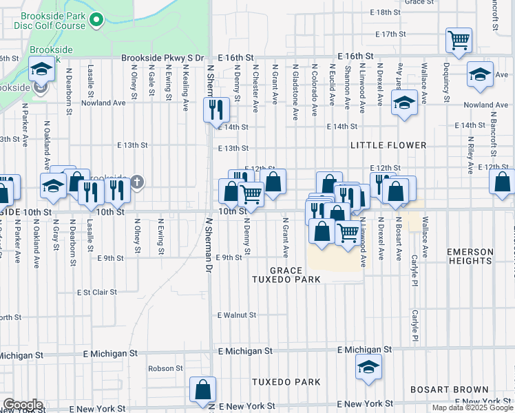 map of restaurants, bars, coffee shops, grocery stores, and more near 3912 East 10th Street in Indianapolis