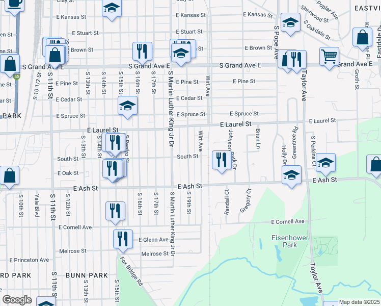map of restaurants, bars, coffee shops, grocery stores, and more near 1856 South 19th Street in Springfield