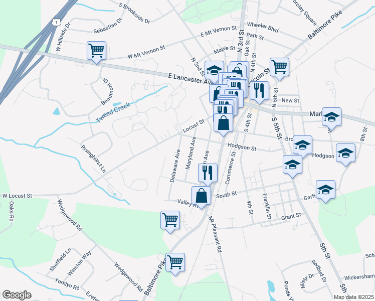 map of restaurants, bars, coffee shops, grocery stores, and more near 214 Maryland Avenue in Oxford