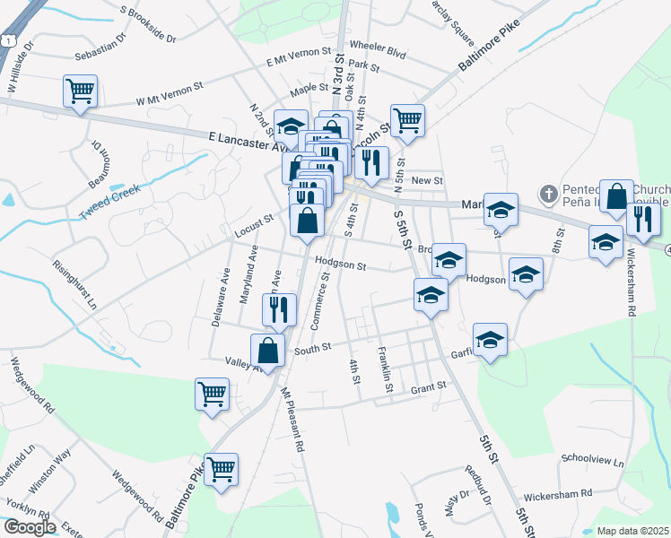 map of restaurants, bars, coffee shops, grocery stores, and more near 404 Hodgson Street in Oxford