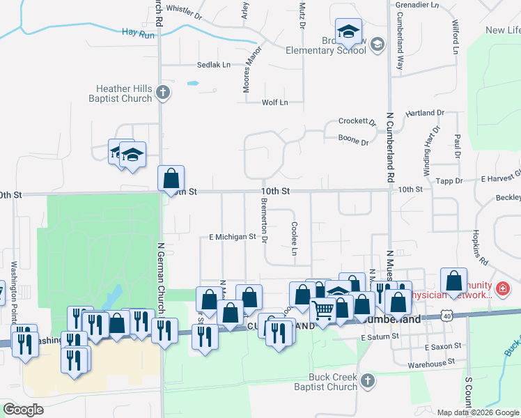 map of restaurants, bars, coffee shops, grocery stores, and more near 914 Bremerton Drive in Indianapolis