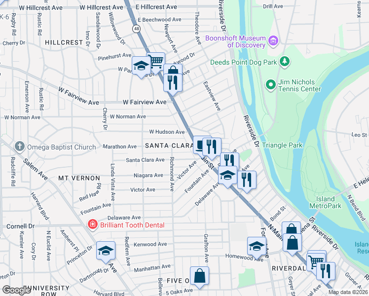 map of restaurants, bars, coffee shops, grocery stores, and more near 48 Marathon Avenue in Dayton