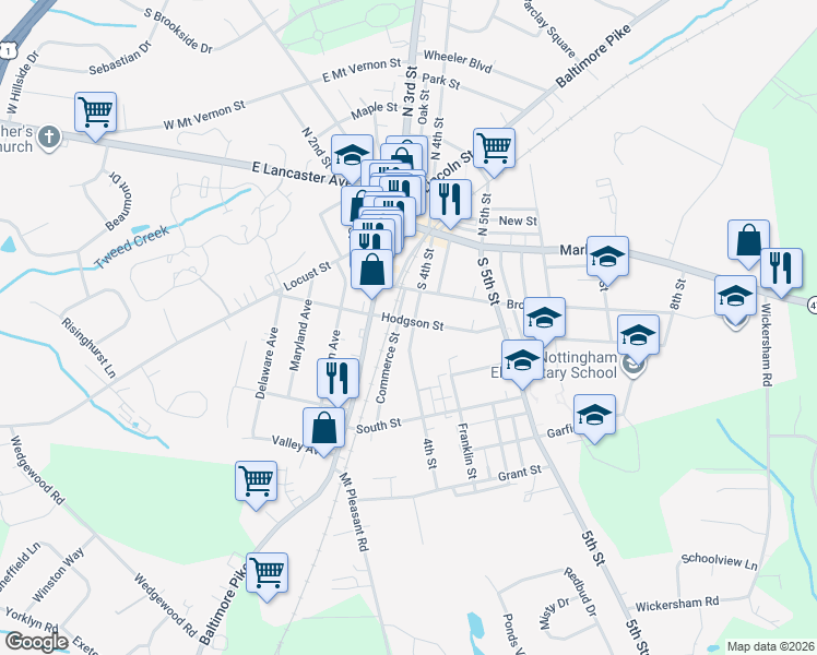 map of restaurants, bars, coffee shops, grocery stores, and more near 404 Hodgson Street in Oxford