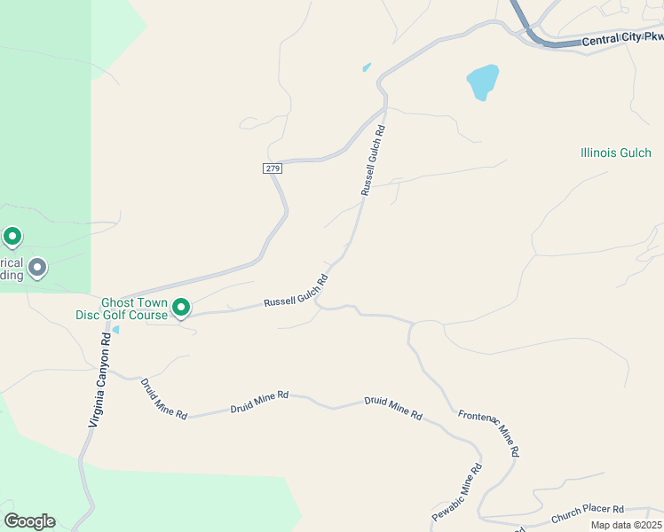 map of restaurants, bars, coffee shops, grocery stores, and more near Russell Gulch Rd in Central City