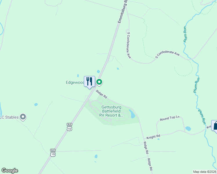 map of restaurants, bars, coffee shops, grocery stores, and more near 60 Ridge Road in Gettysburg