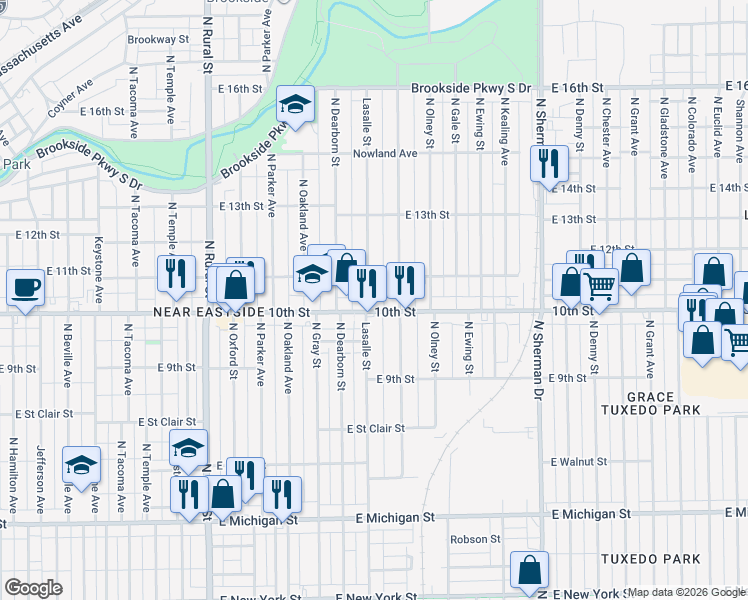 map of restaurants, bars, coffee shops, grocery stores, and more near in Indianapolis