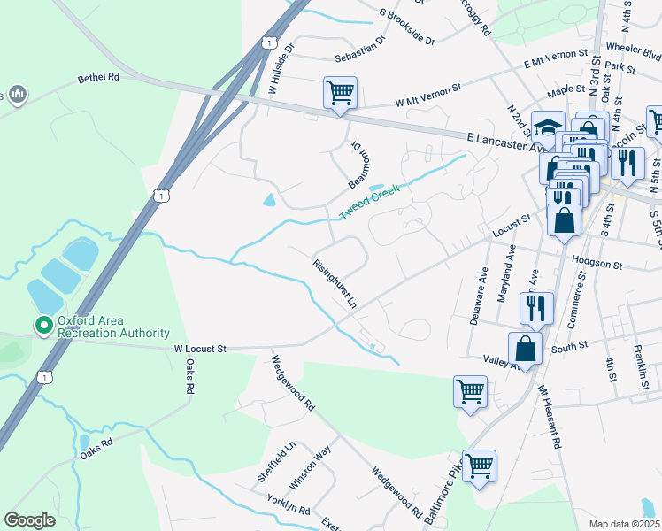 map of restaurants, bars, coffee shops, grocery stores, and more near 727 Risinghurst Lane in Oxford