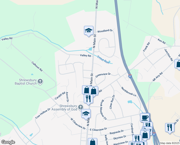 map of restaurants, bars, coffee shops, grocery stores, and more near 2 Holiday Drive in Shrewsbury