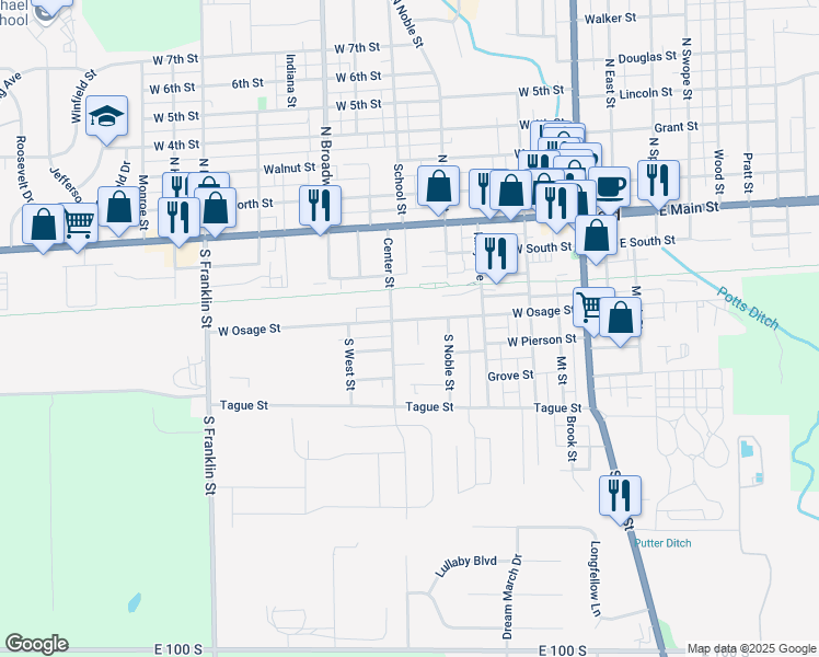 map of restaurants, bars, coffee shops, grocery stores, and more near 350 McCully Street in Greenfield