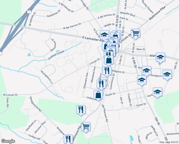 map of restaurants, bars, coffee shops, grocery stores, and more near 214 Maryland Avenue in Oxford