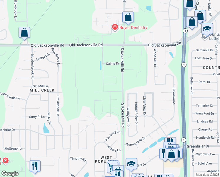 map of restaurants, bars, coffee shops, grocery stores, and more near 1461 South Koke Mill Road in Springfield