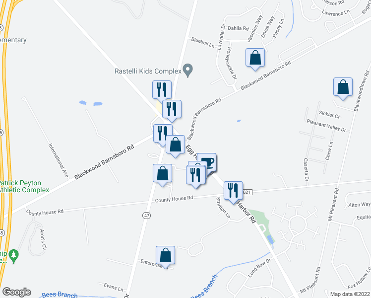 map of restaurants, bars, coffee shops, grocery stores, and more near 113 Egg Harbor Road in Washington Township