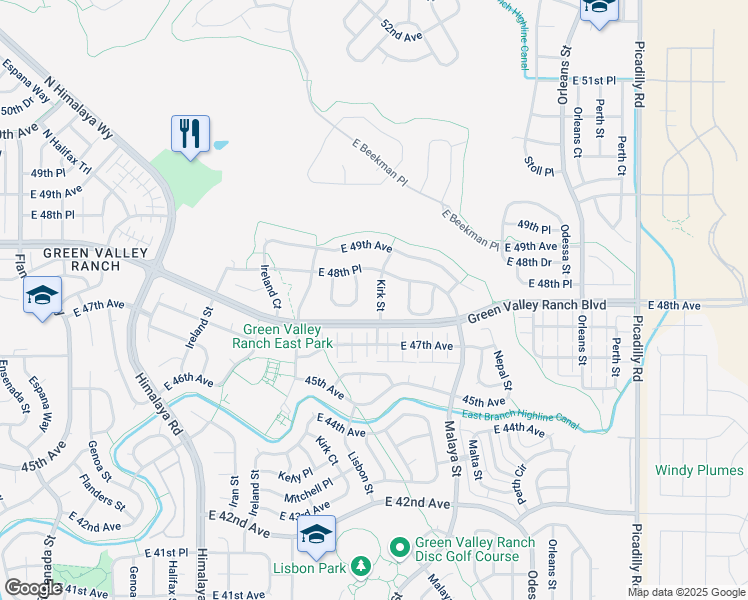 map of restaurants, bars, coffee shops, grocery stores, and more near 4816 Jericho Court in Denver