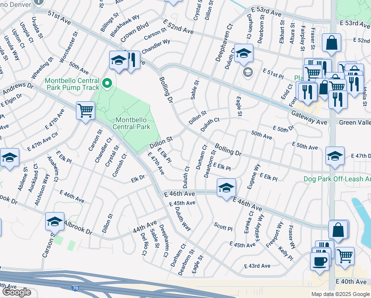 map of restaurants, bars, coffee shops, grocery stores, and more near 14444 East 48th Avenue in Denver