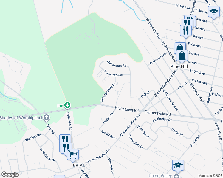 map of restaurants, bars, coffee shops, grocery stores, and more near 204 Bromley Estate in Pine Hill