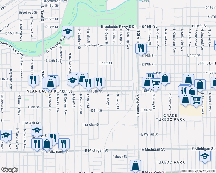 map of restaurants, bars, coffee shops, grocery stores, and more near in Indianapolis