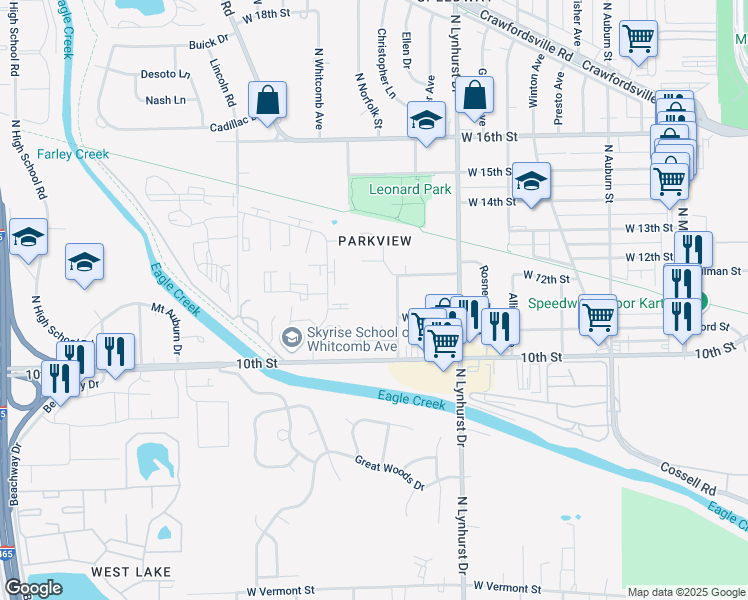 map of restaurants, bars, coffee shops, grocery stores, and more near 1130 North Norfolk Street in Indianapolis