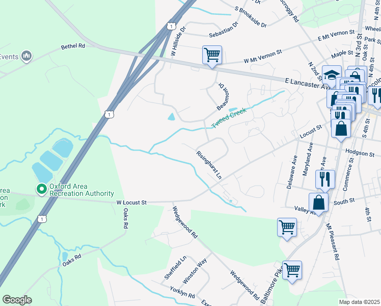map of restaurants, bars, coffee shops, grocery stores, and more near 742 Risinghurst Lane in Oxford