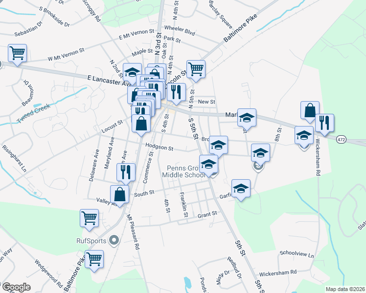 map of restaurants, bars, coffee shops, grocery stores, and more near 442 Hodgson Street in Oxford