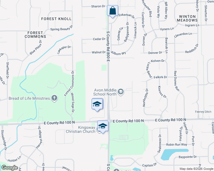 map of restaurants, bars, coffee shops, grocery stores, and more near 1304 Dan Jones Road in Avon