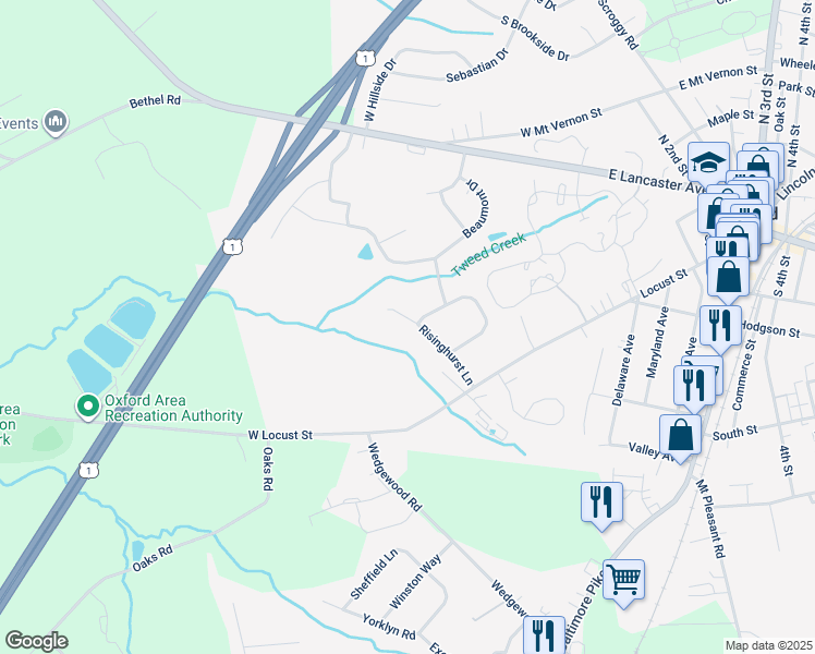map of restaurants, bars, coffee shops, grocery stores, and more near 742 Risinghurst Lane in Oxford