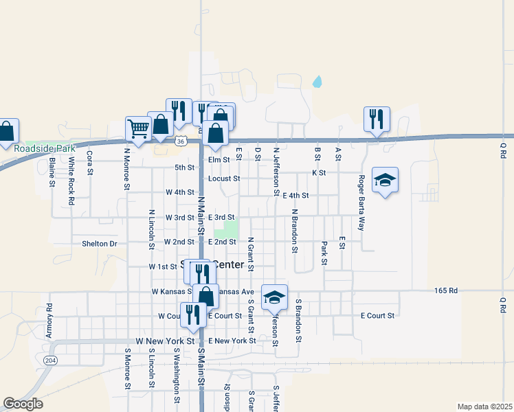 map of restaurants, bars, coffee shops, grocery stores, and more near 300 East 3rd Street in Smith Center