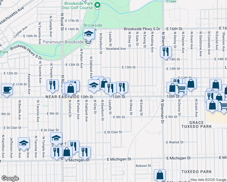 map of restaurants, bars, coffee shops, grocery stores, and more near in Indianapolis