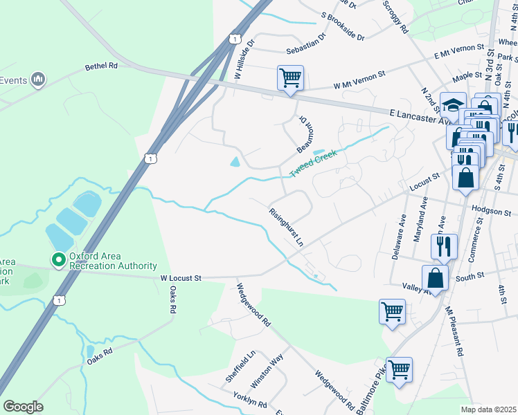 map of restaurants, bars, coffee shops, grocery stores, and more near 744 Risinghurst Lane in Oxford