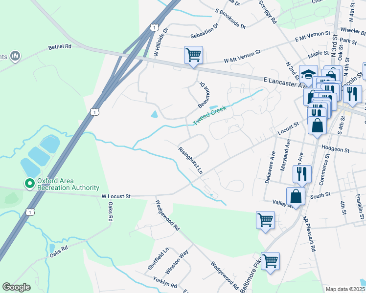 map of restaurants, bars, coffee shops, grocery stores, and more near 733 Risinghurst Lane in Oxford