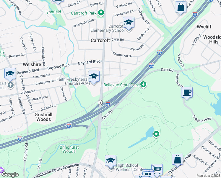 map of restaurants, bars, coffee shops, grocery stores, and more near 701 Wynnewood Avenue in Wilmington