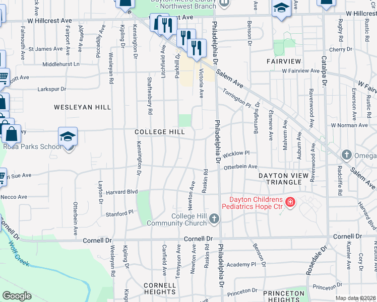 map of restaurants, bars, coffee shops, grocery stores, and more near in Trotwood