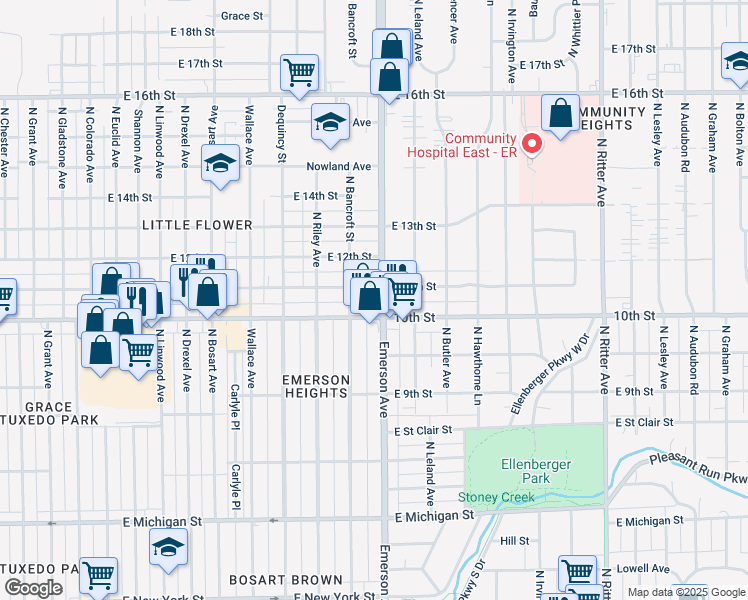 map of restaurants, bars, coffee shops, grocery stores, and more near in Indianapolis