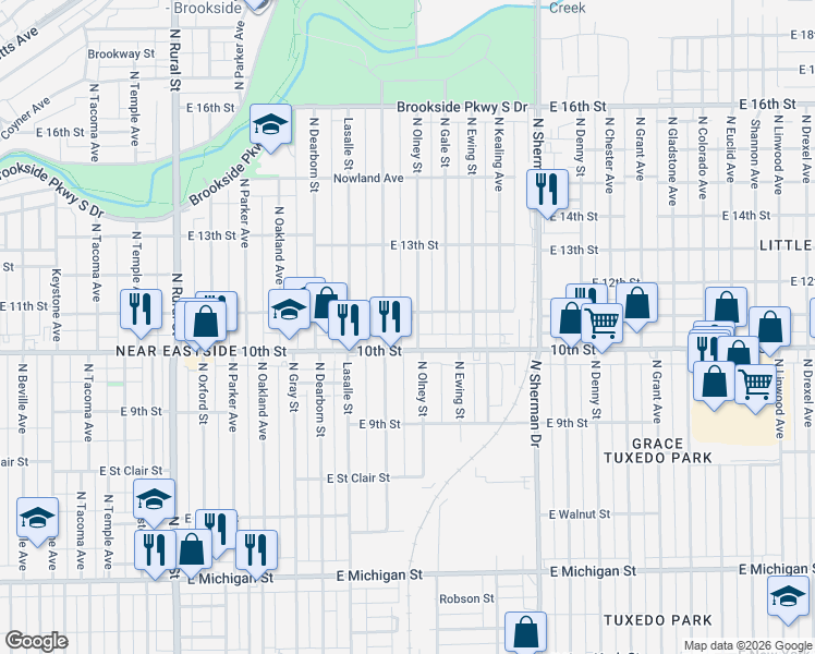 map of restaurants, bars, coffee shops, grocery stores, and more near in Indianapolis